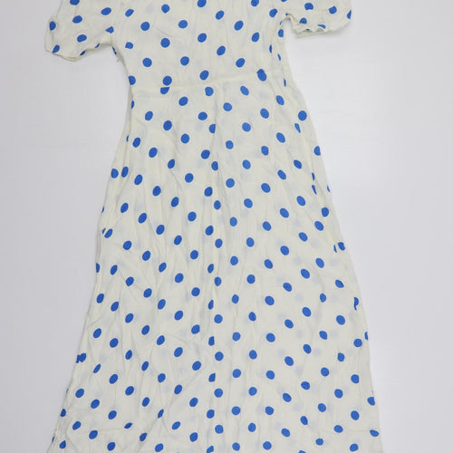 Marks and Spencer Womens White Polka Dot Viscose Maxi Size 8 Round Neck Zip