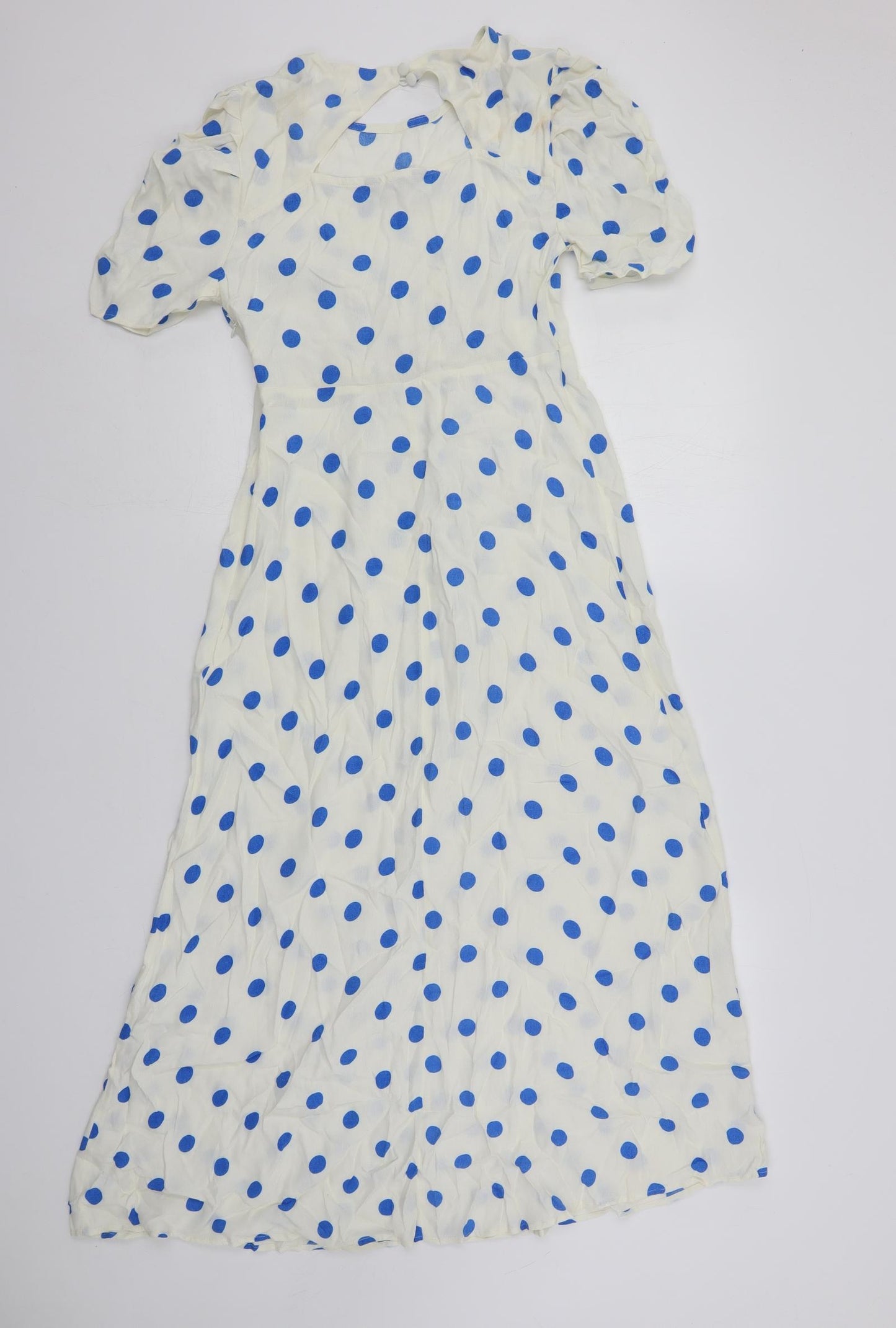 Marks and Spencer Womens White Polka Dot Viscose Maxi Size 8 Round Neck Zip