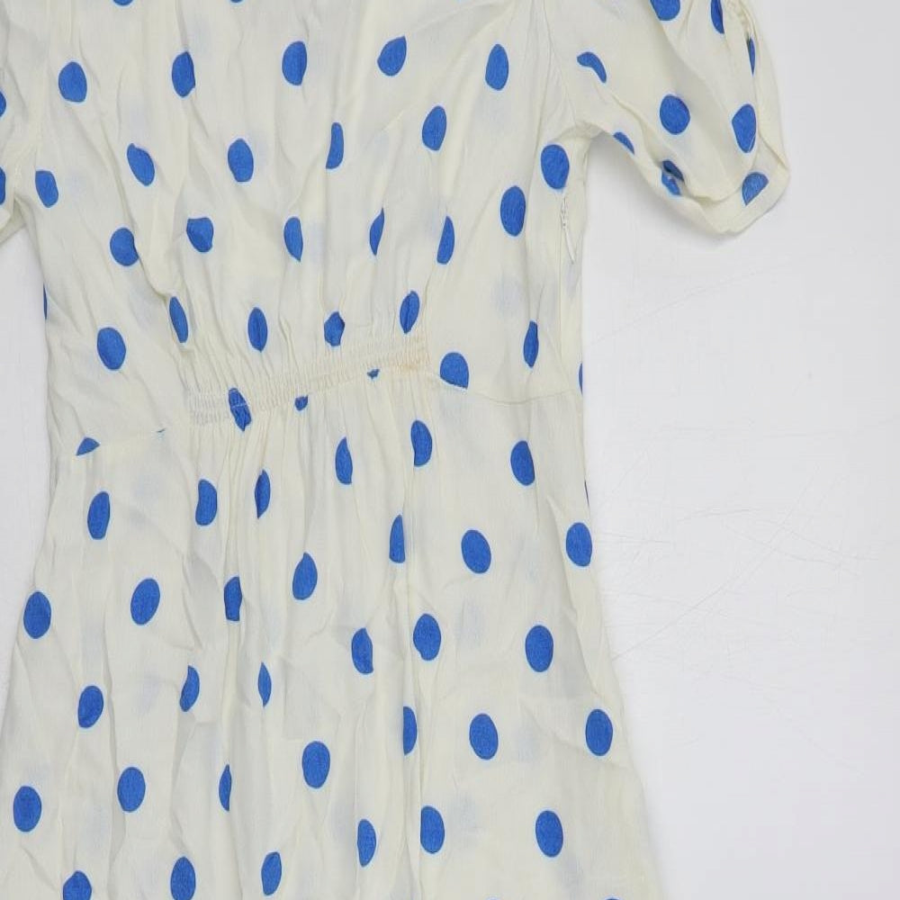 Marks and Spencer Womens White Polka Dot Viscose Maxi Size 8 Round Neck Zip