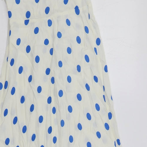 Marks and Spencer Womens White Polka Dot Viscose Maxi Size 8 Round Neck Zip