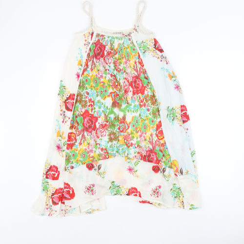NEXT Girls White Floral Cotton Tank Dress Size 7 Years Scoop Neck Pullover