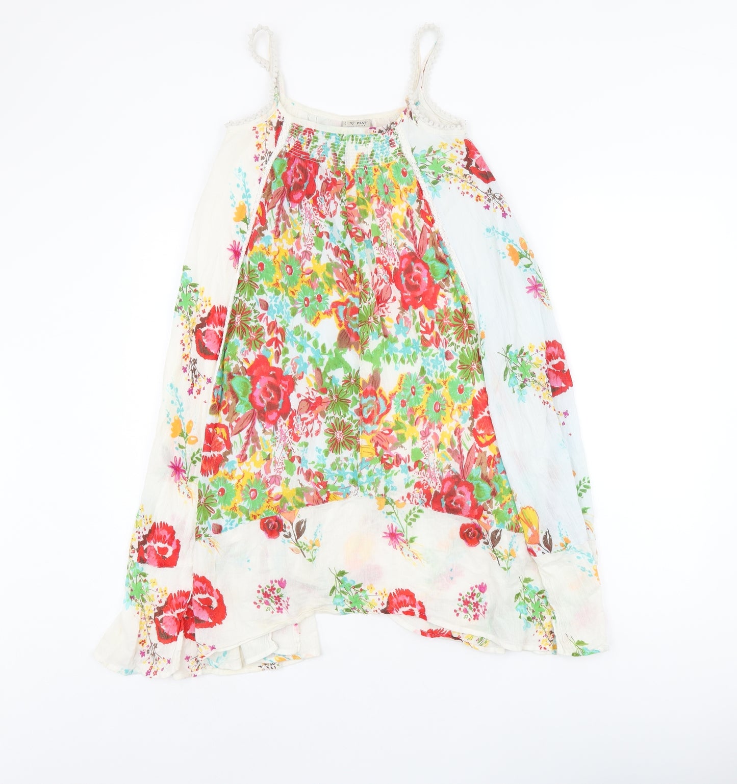 NEXT Girls White Floral Cotton Tank Dress Size 7 Years Scoop Neck Pullover