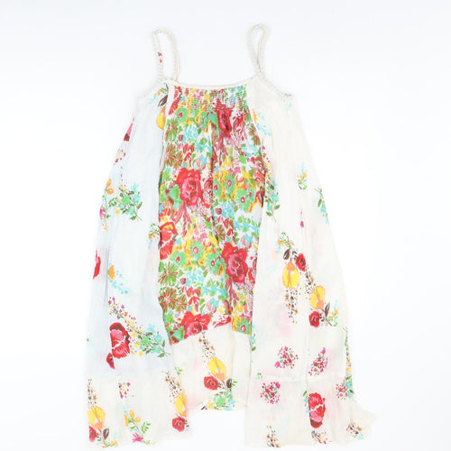 NEXT Girls White Floral Cotton Tank Dress Size 7 Years Scoop Neck Pullover
