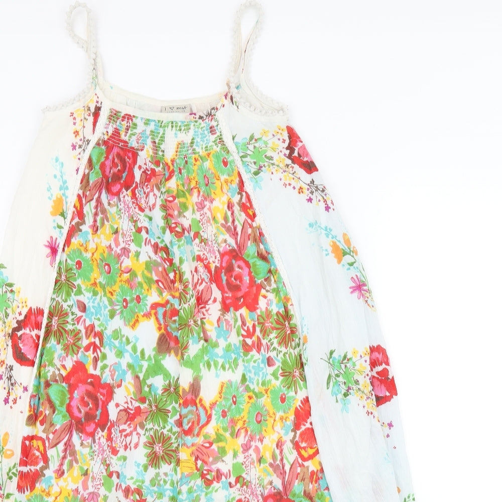 NEXT Girls White Floral Cotton Tank Dress Size 7 Years Scoop Neck Pullover