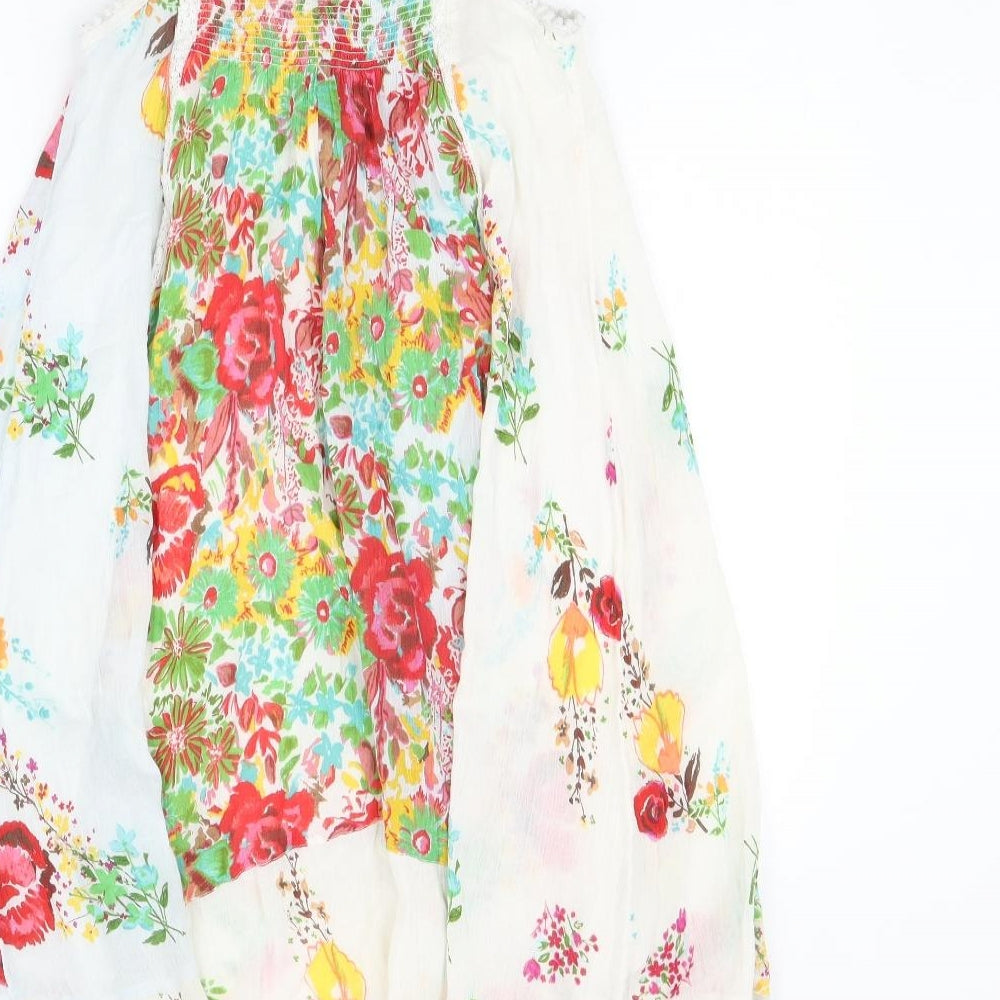 NEXT Girls White Floral Cotton Tank Dress Size 7 Years Scoop Neck Pullover