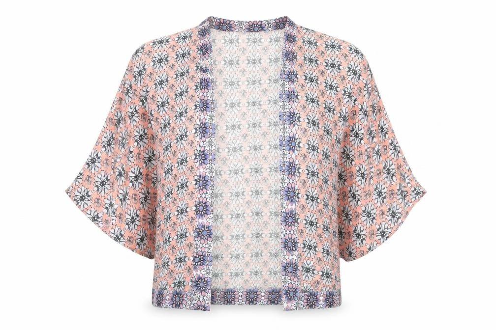 South Womens Pink Geometric Viscose Kimono Blouse Size M V-Neck