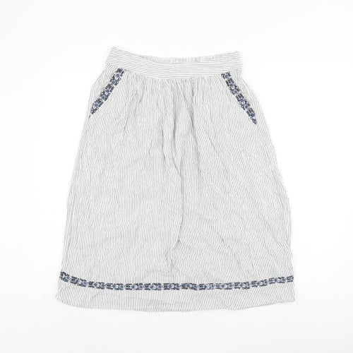Marks and Spencer Womens White Striped Viscose Swing Skirt Size 8