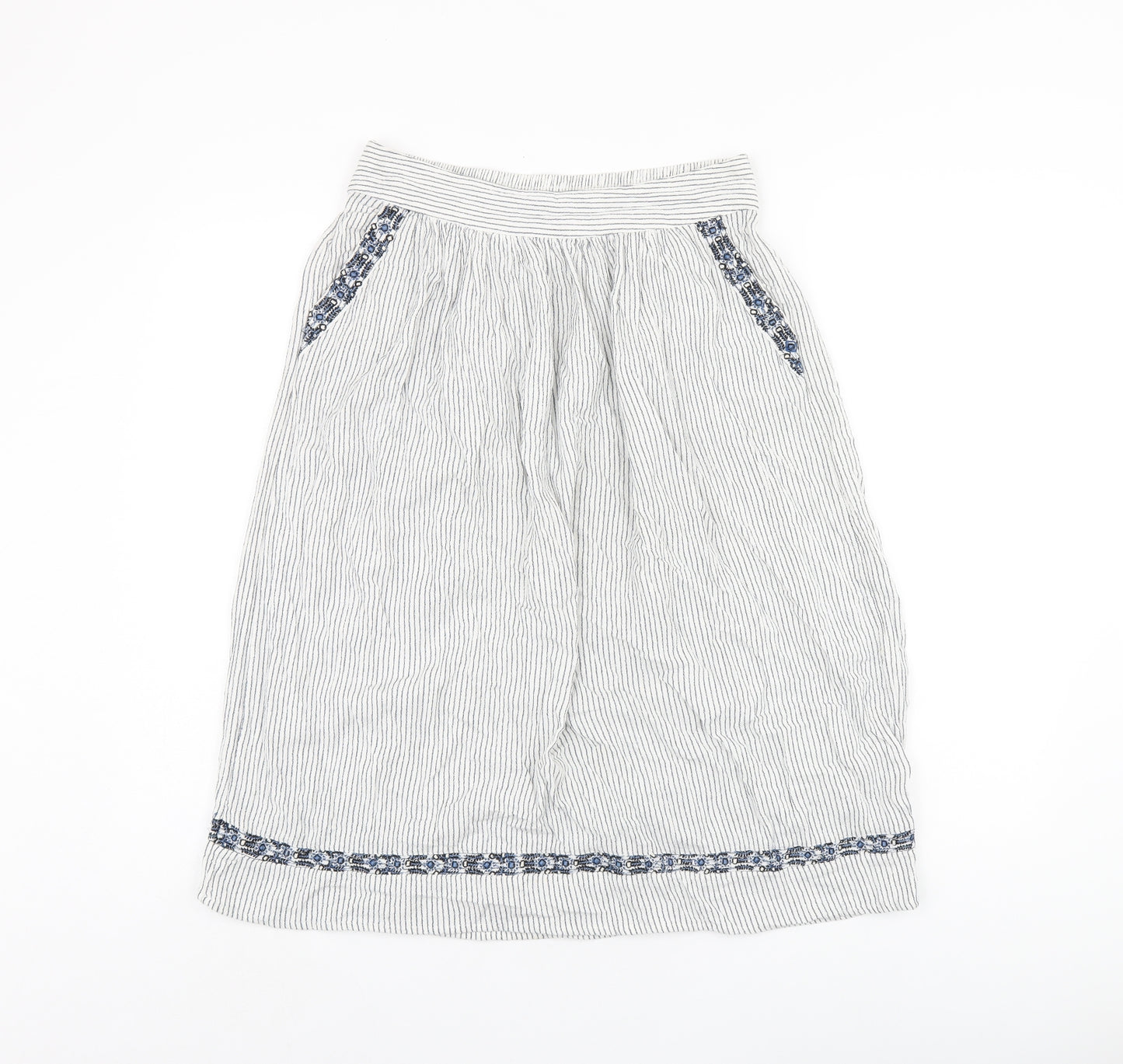 Marks and Spencer Womens White Striped Viscose Swing Skirt Size 8