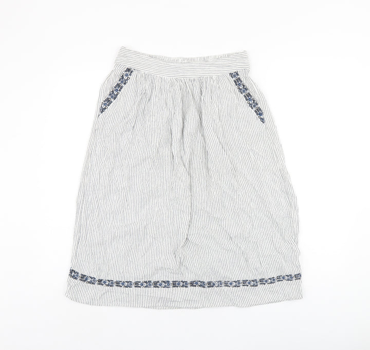 Marks and Spencer Womens White Striped Viscose Swing Skirt Size 8