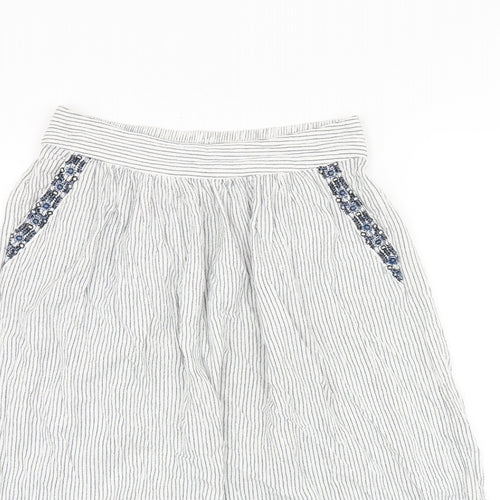 Marks and Spencer Womens White Striped Viscose Swing Skirt Size 8