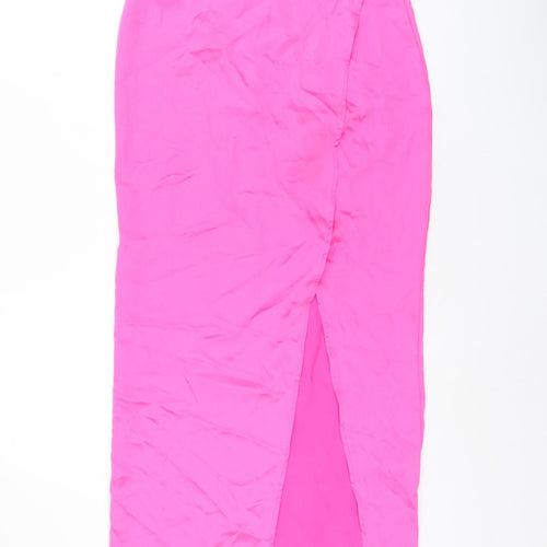 Boohoo Womens Pink Polyester Wrap Skirt Size 10 Tie - Side Slits
