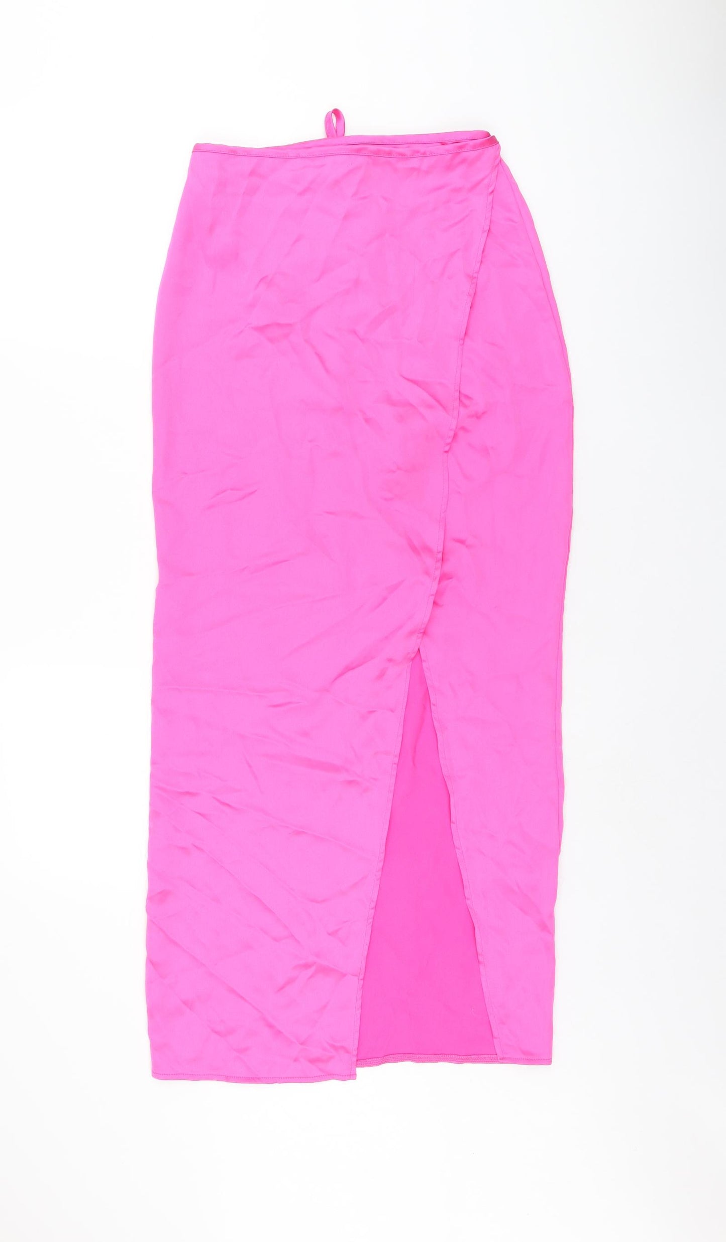 Boohoo Womens Pink Polyester Wrap Skirt Size 10 Tie - Side Slits