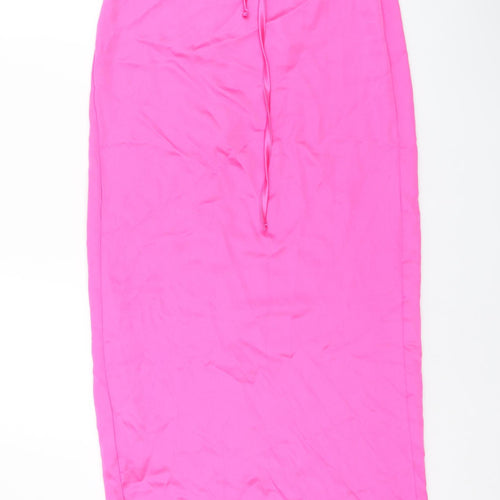 Boohoo Womens Pink Polyester Wrap Skirt Size 10 Tie - Side Slits