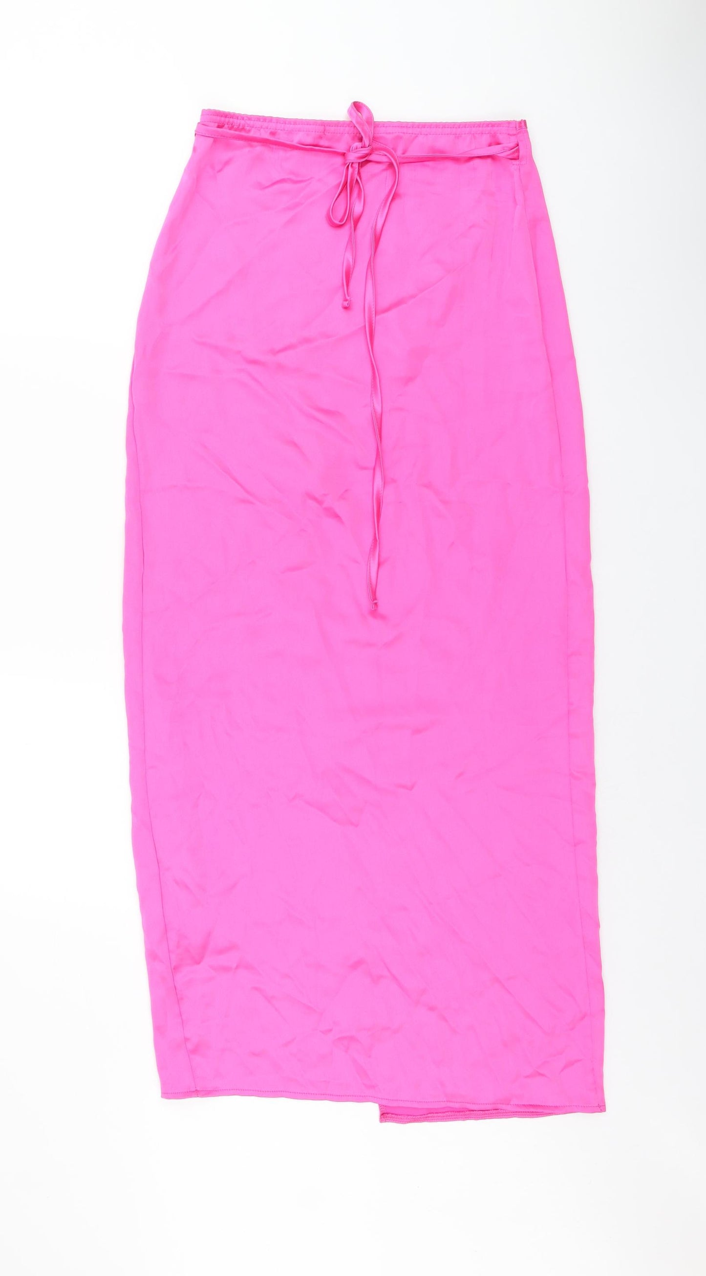 Boohoo Womens Pink Polyester Wrap Skirt Size 10 Tie - Side Slits