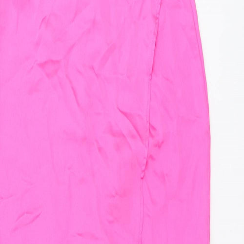 Boohoo Womens Pink Polyester Wrap Skirt Size 10 Tie - Side Slits
