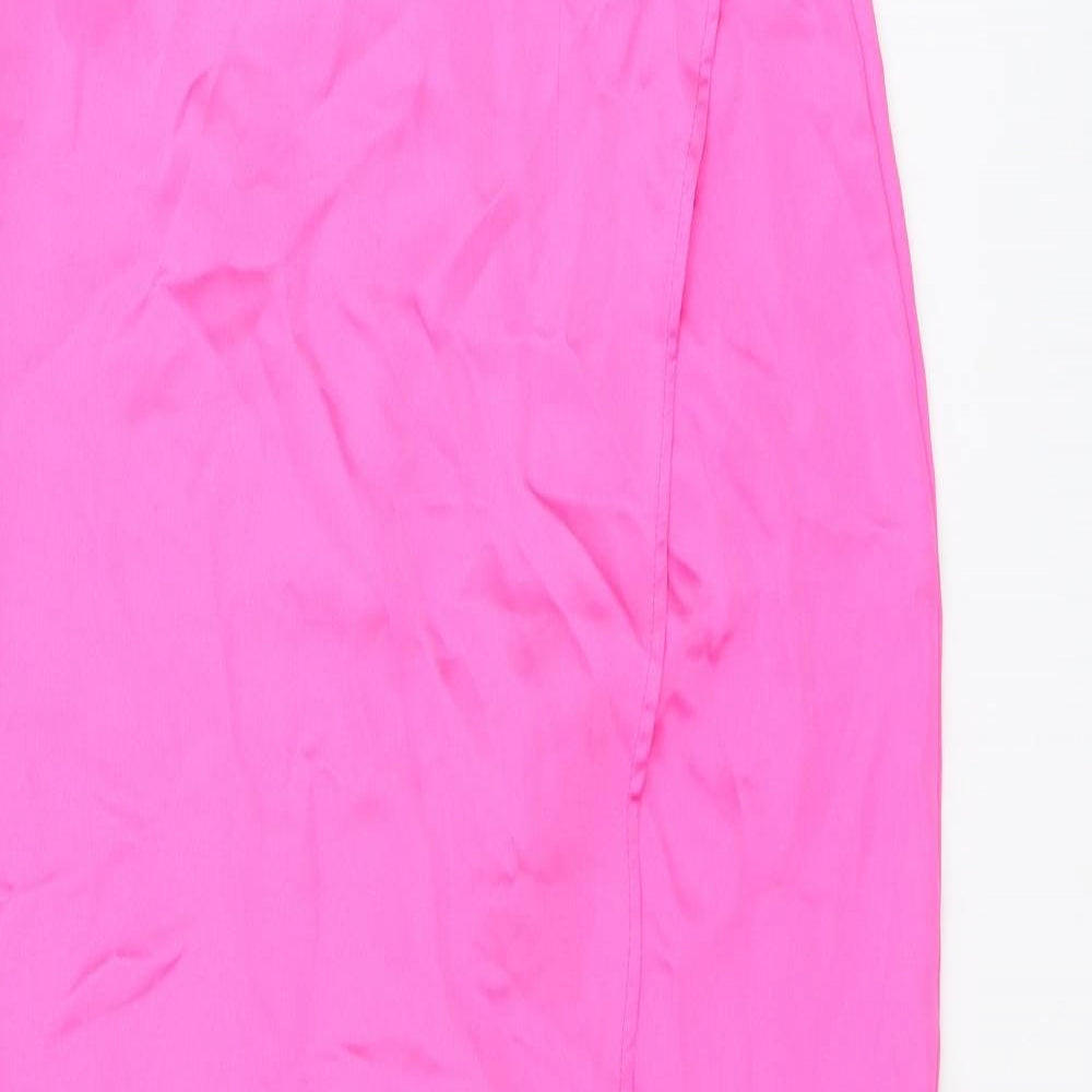Boohoo Womens Pink Polyester Wrap Skirt Size 10 Tie - Side Slits