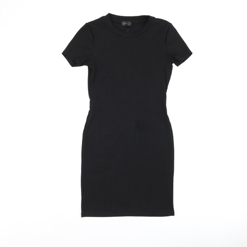 Topshop Womens Black Polyester Bodycon Size 8 Round Neck Pullover - Cut Out Back