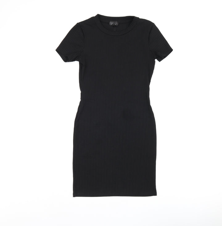 Topshop Womens Black Polyester Bodycon Size 8 Round Neck Pullover - Cut Out Back