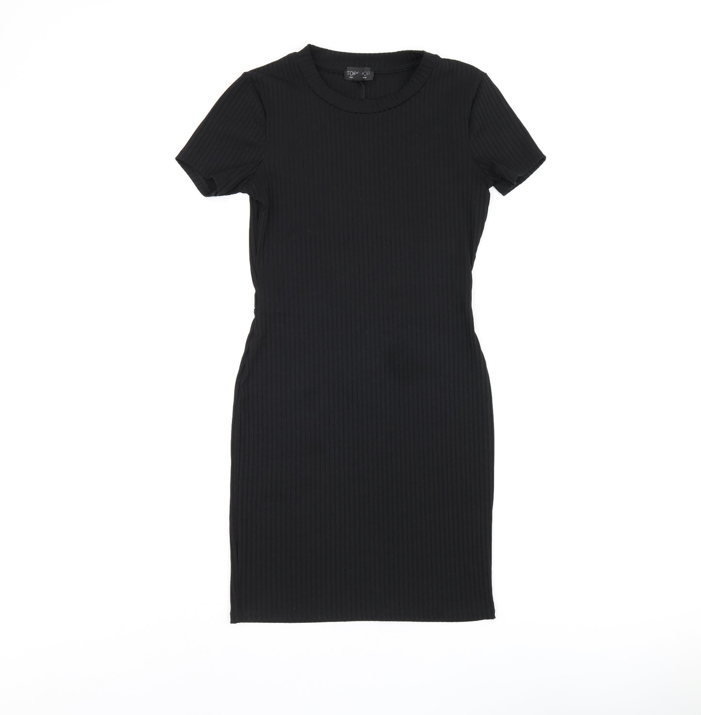 Topshop Womens Black Polyester Bodycon Size 8 Round Neck Pullover - Cut Out Back