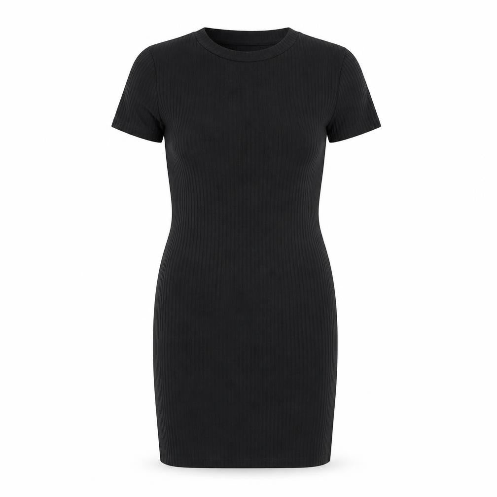 Front view of Topshop women’s black polyester bodycon, size UK 8, round neck pullover - cut out back