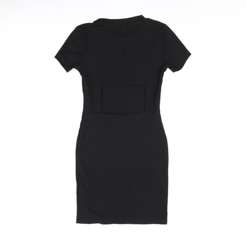 Topshop Womens Black Polyester Bodycon Size 8 Round Neck Pullover - Cut Out Back