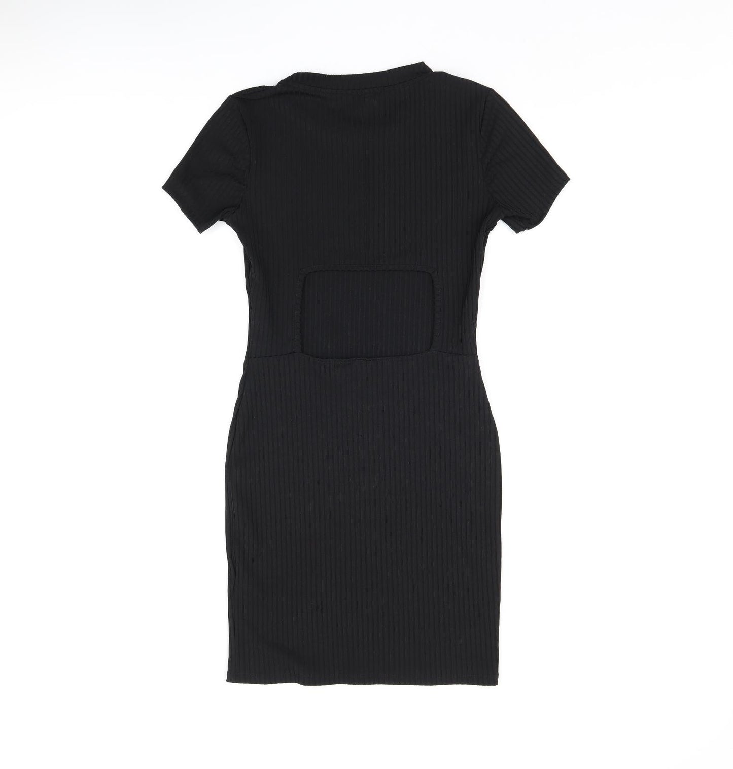 Topshop Womens Black Polyester Bodycon Size 8 Round Neck Pullover - Cut Out Back