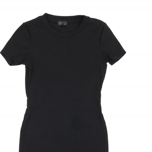 Topshop Womens Black Polyester Bodycon Size 8 Round Neck Pullover - Cut Out Back