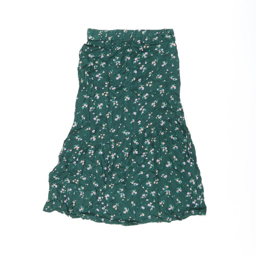 H&M Girls Green Floral Viscose Flare Skirt Size 10-11 Years Regular Pull On