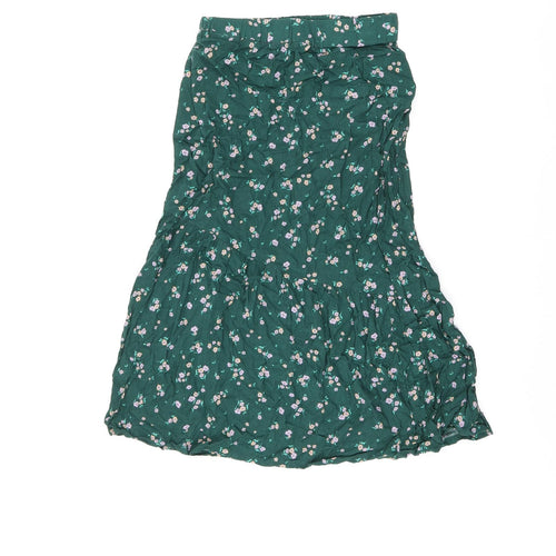 H&M Girls Green Floral Viscose Flare Skirt Size 10-11 Years Regular Pull On