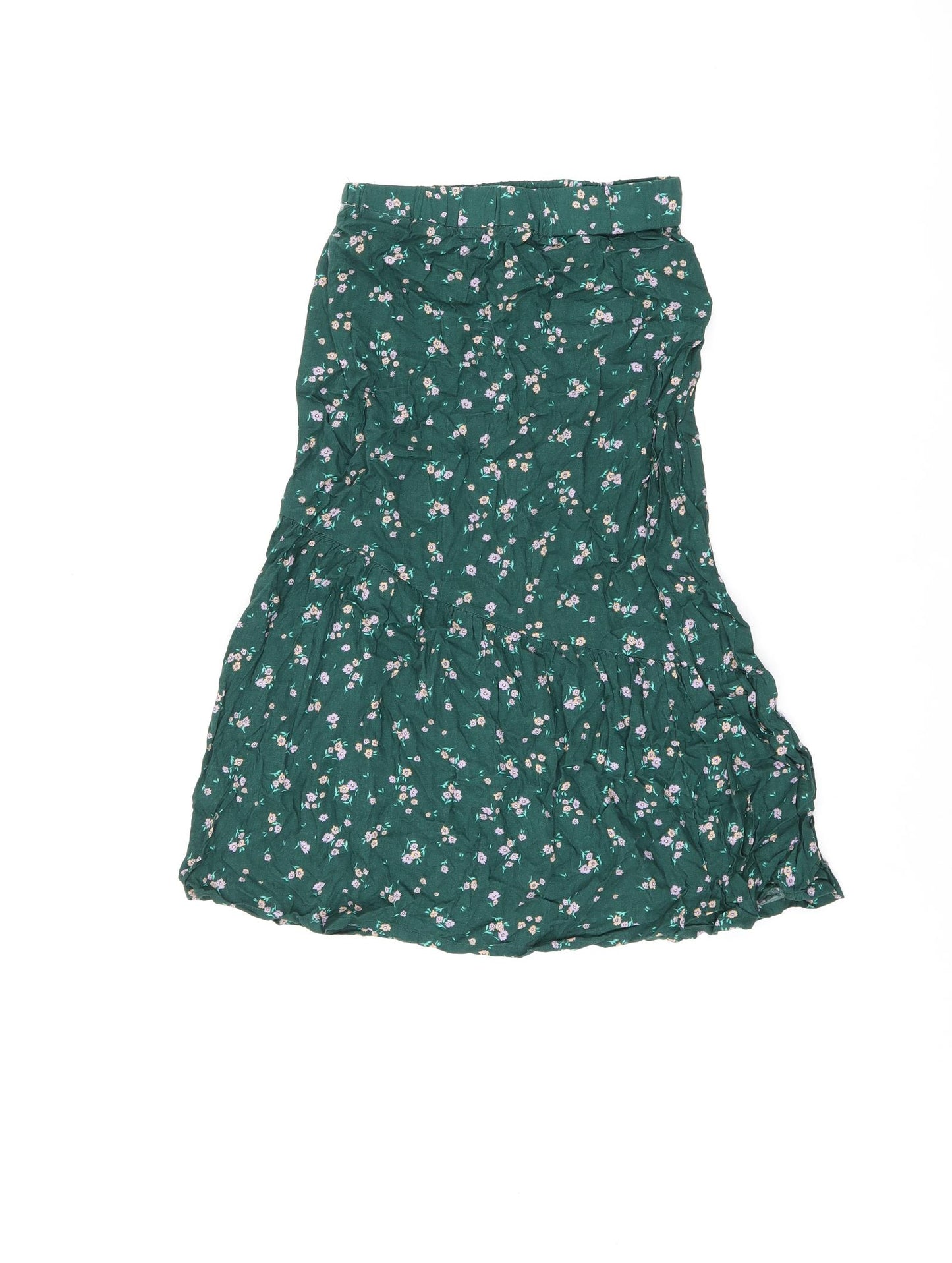 H&M Girls Green Floral Viscose Flare Skirt Size 10-11 Years Regular Pull On