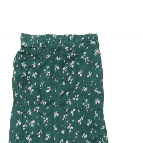 H&M Girls Green Floral Viscose Flare Skirt Size 10-11 Years Regular Pull On
