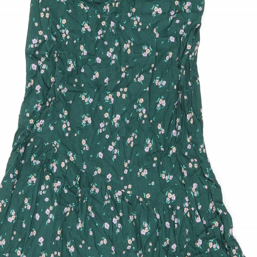 H&M Girls Green Floral Viscose Flare Skirt Size 10-11 Years Regular Pull On