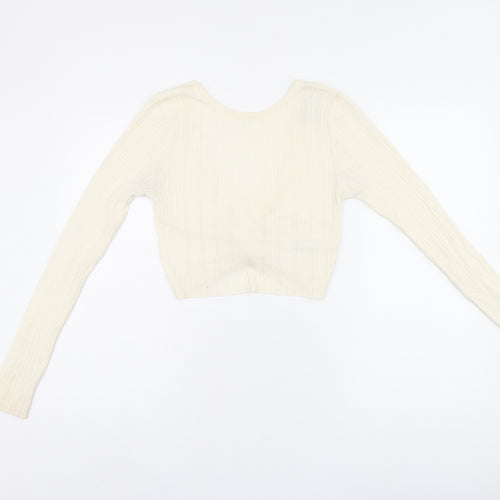 ASOS Womens Beige Acrylic Cropped T-Shirt Size 10 Round Neck - Twist Detail On Back
