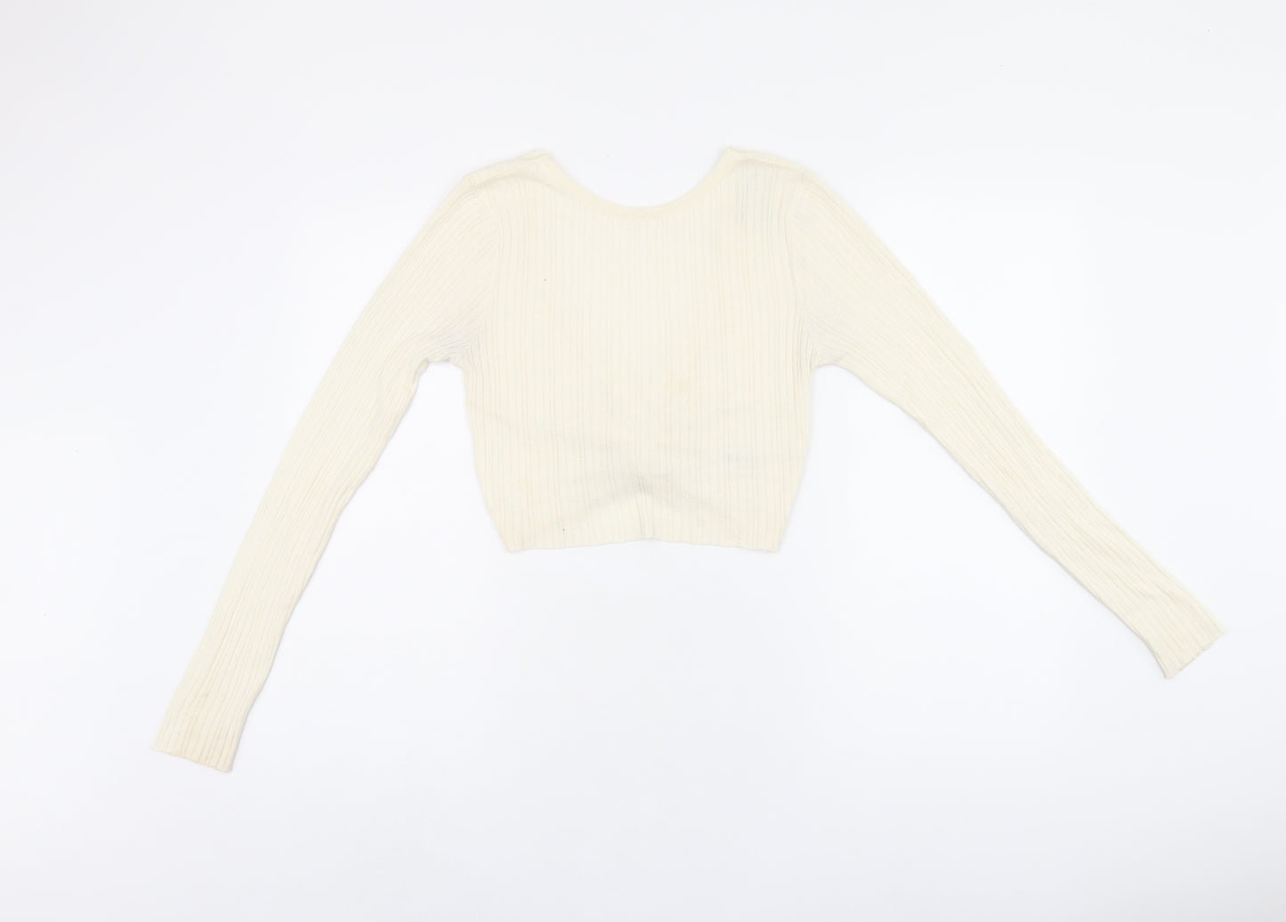 ASOS Womens Beige Acrylic Cropped T-Shirt Size 10 Round Neck - Twist Detail On Back