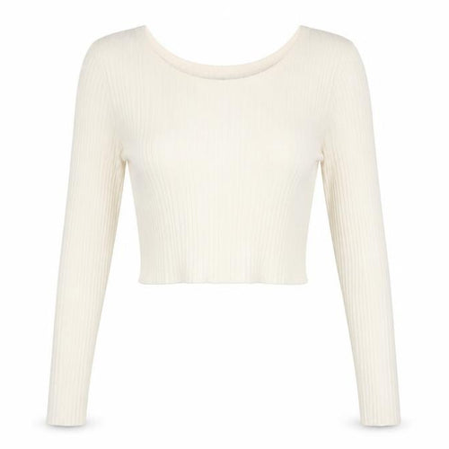 ASOS Womens Beige Acrylic Cropped T-Shirt Size 10 Round Neck - Twist Detail On Back