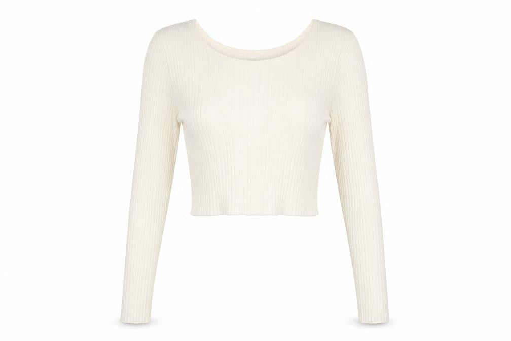 ASOS Womens Beige Acrylic Cropped T-Shirt Size 10 Round Neck - Twist Detail On Back