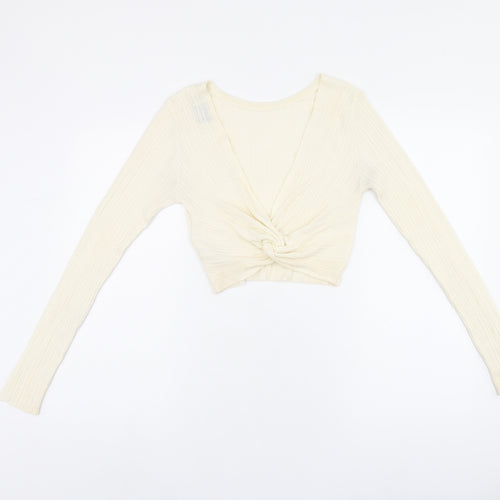 ASOS Womens Beige Acrylic Cropped T-Shirt Size 10 Round Neck - Twist Detail On Back