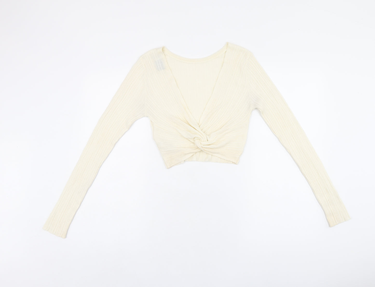 ASOS Womens Beige Acrylic Cropped T-Shirt Size 10 Round Neck - Twist Detail On Back