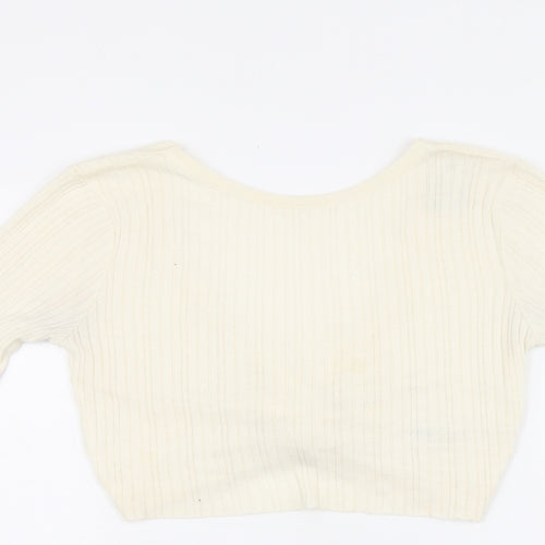 ASOS Womens Beige Acrylic Cropped T-Shirt Size 10 Round Neck - Twist Detail On Back