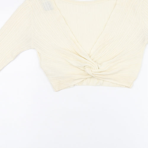 ASOS Womens Beige Acrylic Cropped T-Shirt Size 10 Round Neck - Twist Detail On Back