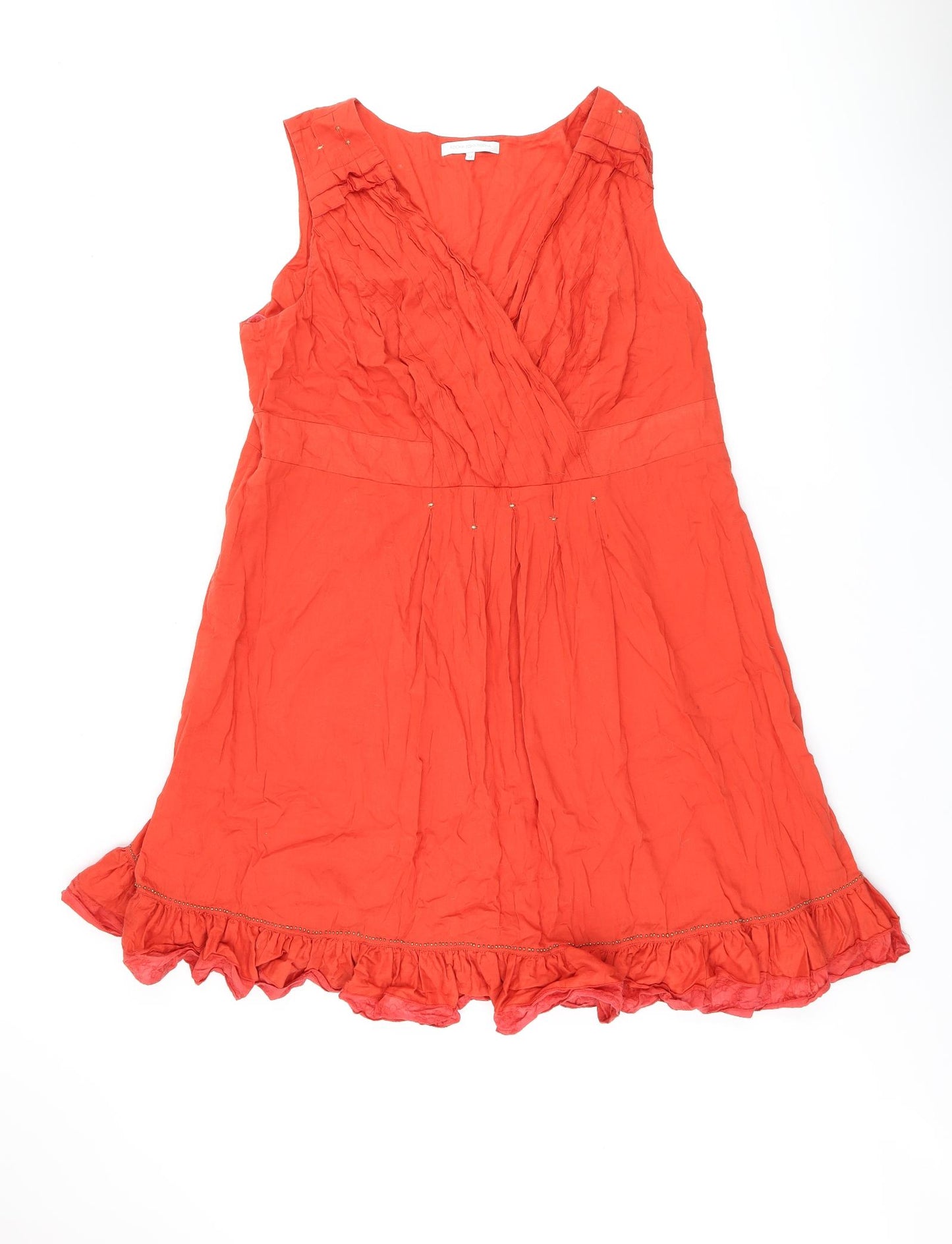 RJR.John Rocha Womens Red Cotton Skater Dress Size 22 V-Neck Zip