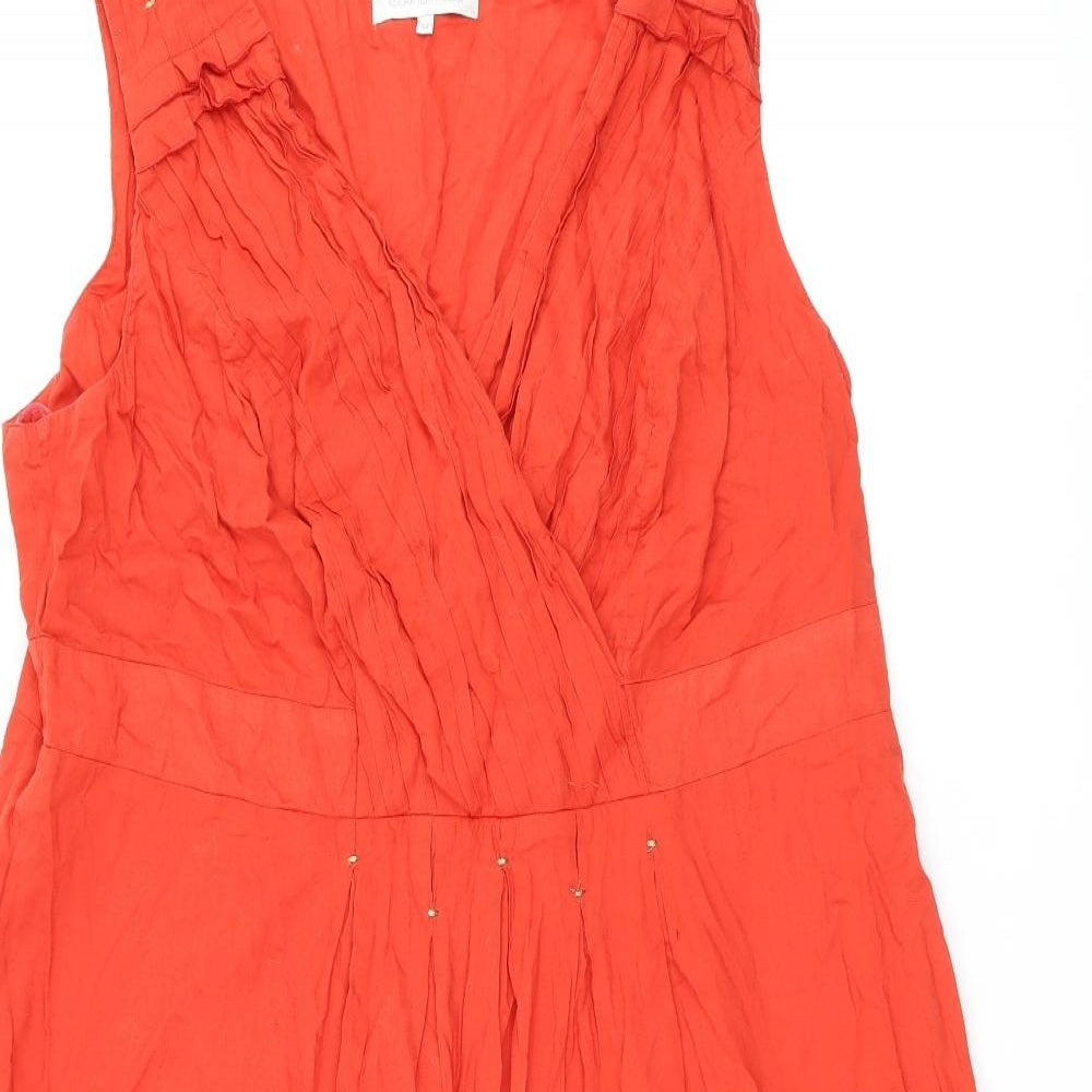 RJR.John Rocha Womens Red Cotton Skater Dress Size 22 V-Neck Zip