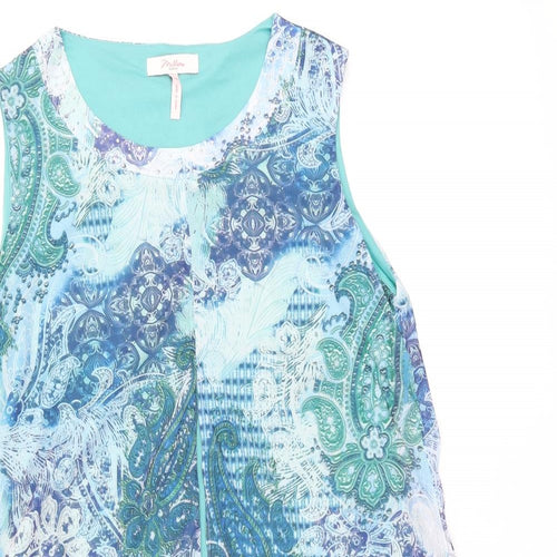 Millers Womens Blue Paisley Polyester Basic Blouse Size 14 Round Neck