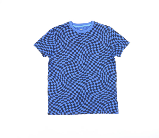 Marks and Spencer Boys Blue Geometric Cotton Basic T-Shirt Size 12-13 Years Round Neck Pullover