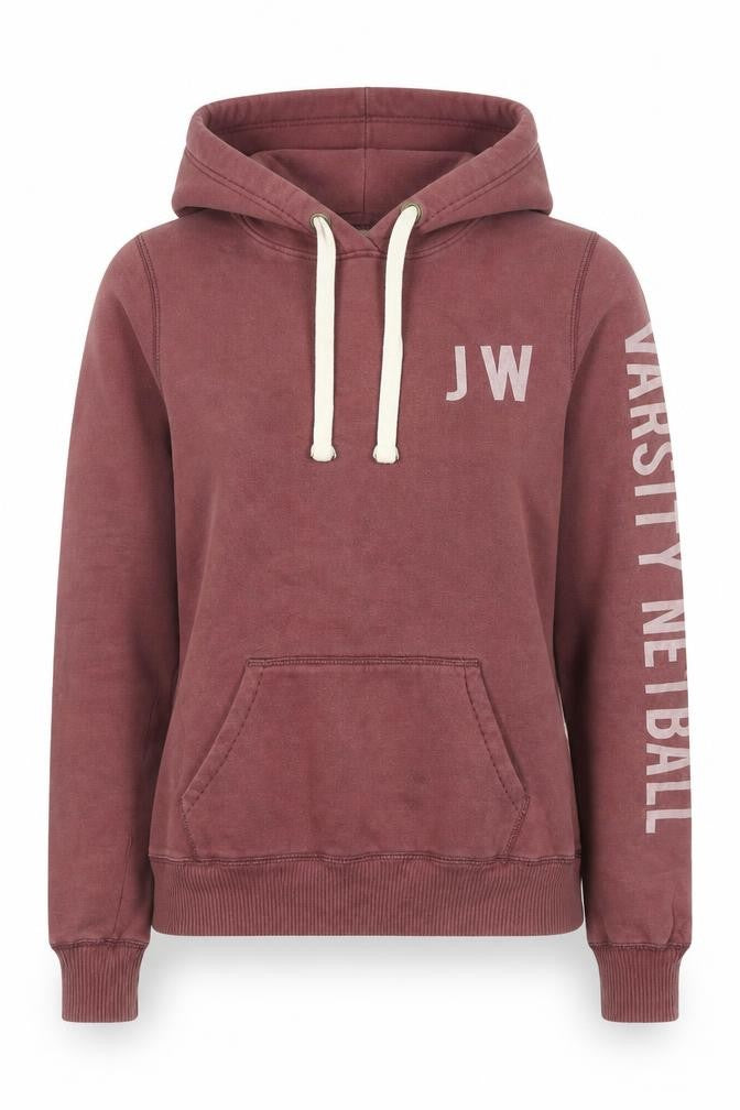 Front view of Jack Wills women’s brown cotton pullover hoodie, size UK 8, pullover