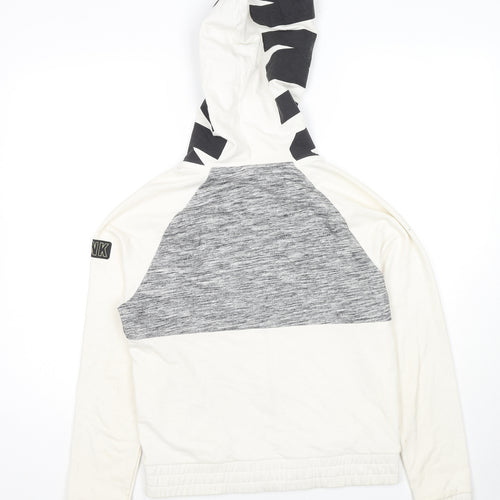 PINK Womens White Colourblock Cotton Full Zip Hoodie Size S Zip - Logo