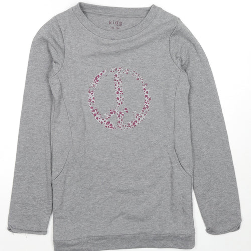 Tchibo Girls Grey Cotton Pullover Sweatshirt Size 13-14 Years Pullover - Pockets