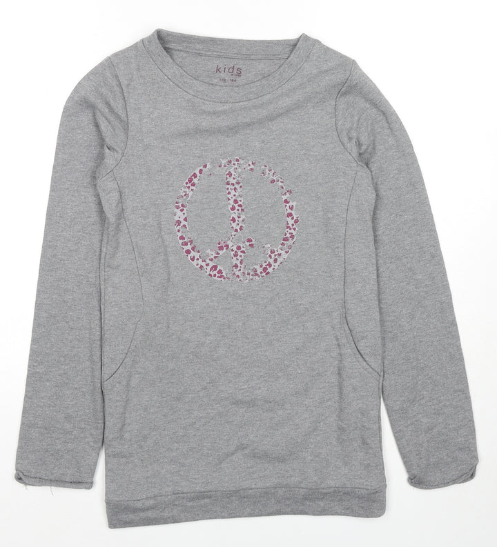 Tchibo Girls Grey Cotton Pullover Sweatshirt Size 13-14 Years Pullover - Pockets