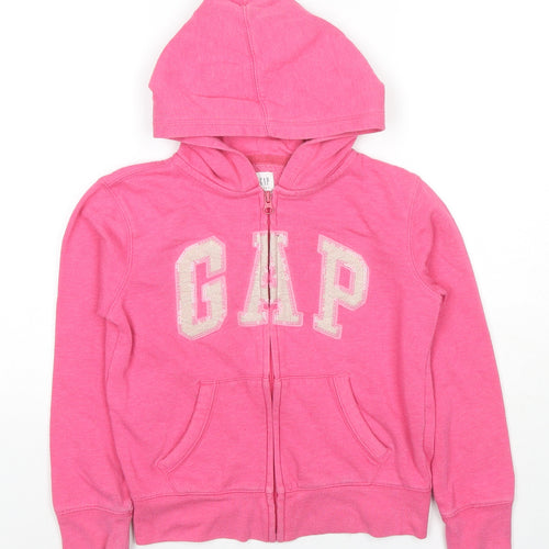 Gap Girls Pink Cotton Full Zip Hoodie Size 8-9 Years Zip - Glitter Logo