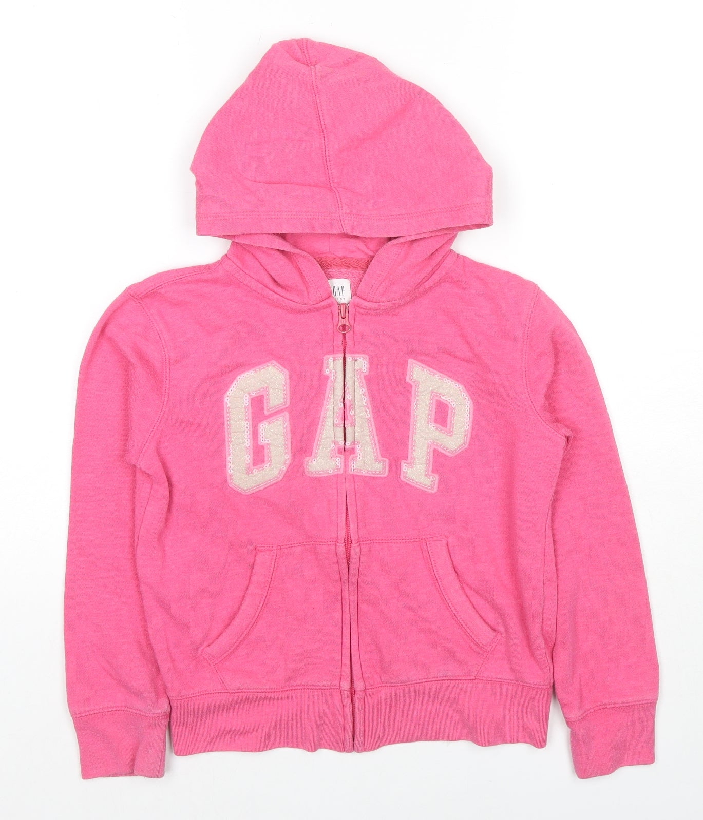 Gap Girls Pink Cotton Full Zip Hoodie Size 8-9 Years Zip - Glitter Logo